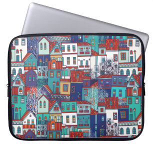 Sömlös vintage mönster med färgade hus laptop fodral