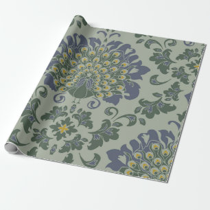 Sömlös vintage mönster med romantisk fågel på blu presentpapper