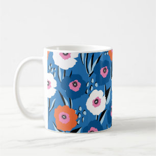 Sömlös vintage mönster, stor röd, vit och blå kaffemugg