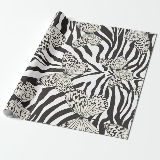 Sömlös vintage multifärgad butterflugor mönster. B Presentpapper (Utrullad)