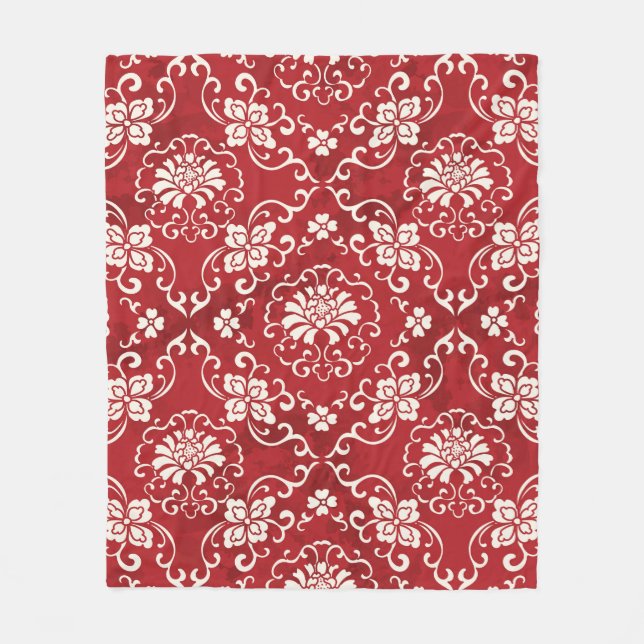 Sömlös Vintage Red China Background Botanic Cr Fleecefilt (Framsidan)