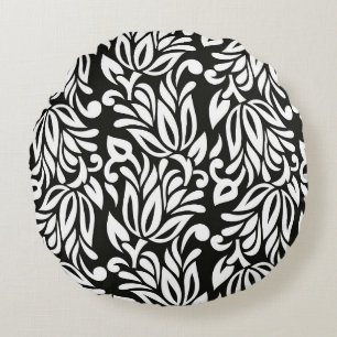 Sömlös vintage, svart och vit blommigt av textil p rund kudde
