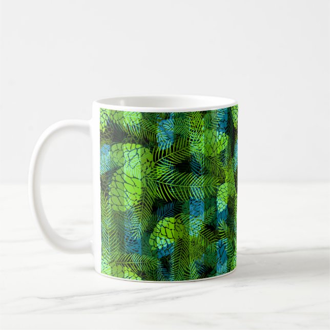 Sömlös vinter jul grön blå kotte tr kaffemugg (Vänster)