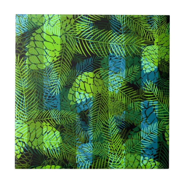 Sömlös vinterjul - grönt blå gräs-koner tr kakelplatta (Framsidan)