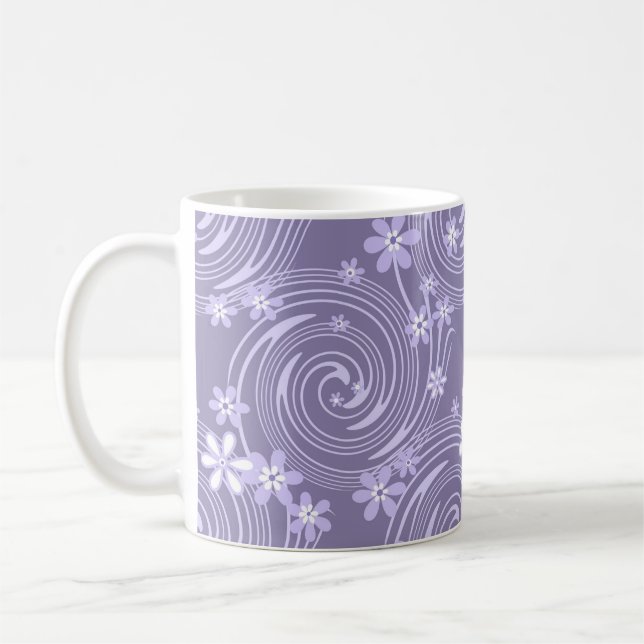 Sömlös violett virvel lavendel färg blommor flora kaffemugg (Vänster)