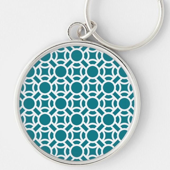 Sömlös vit Mönster DIY Background Färg Rund Silverfärgad Nyckelring (Framsidan)