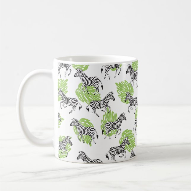 Sömlös vit mönster med zebröder. illustration kaffemugg (Vänster)