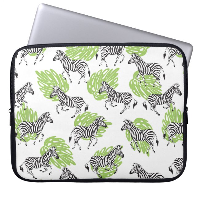 Sömlös vit mönster med zebröder. illustration laptop fodral (Framsidan)