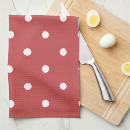 Sömlös vit polka punkt mönster på röd bakgrund kökshandduk