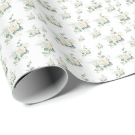 Sömlös Vit ros blomma med Eucalyptus Mönster Presentpapper
