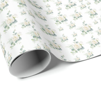 Sömlös Vit ros blomma med Eucalyptus Mönster Presentpapper