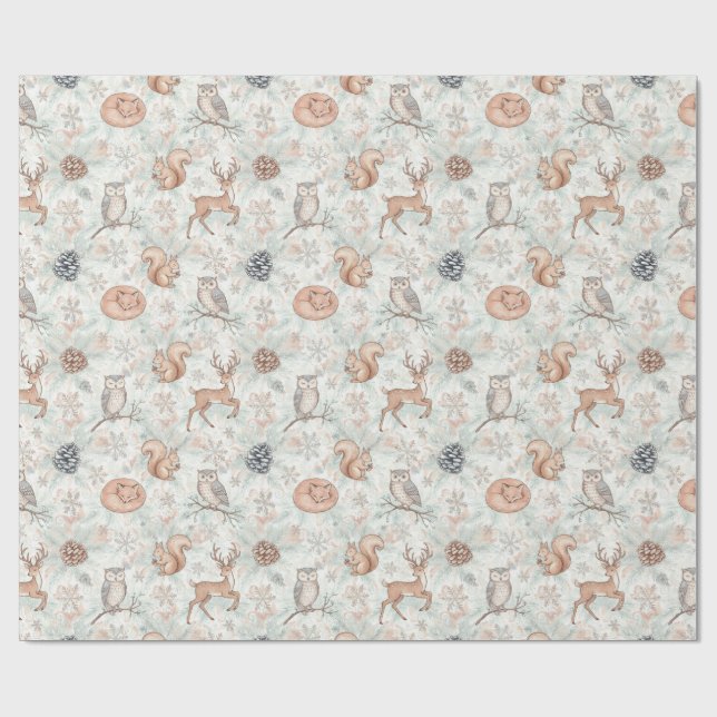Sömlös Woodland Skogen Animals Mönster Presentpapper (Platt)