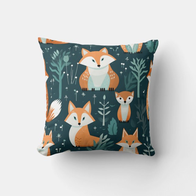 Sömlösa Abstrakter av Cute Red Fox Mönster Kudde (Framsida)