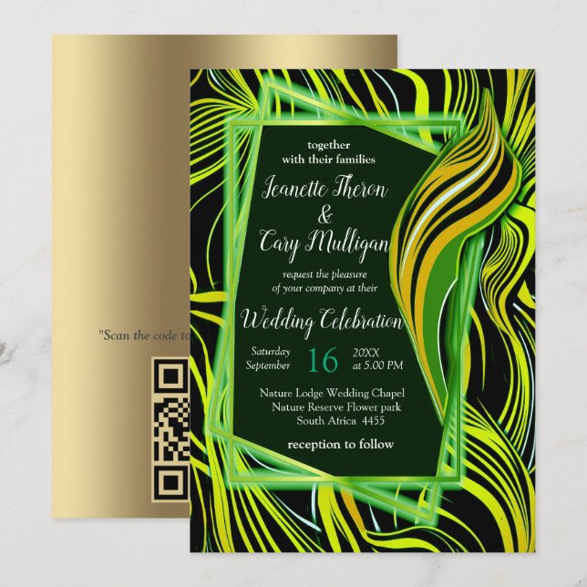 Sömlösa Abstrakter för kreativ, Grönt och Orange Inbjudningar (Fram/baksida)