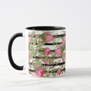 Sömlösa akvarellblommor rosa rosor blomster roma mugg