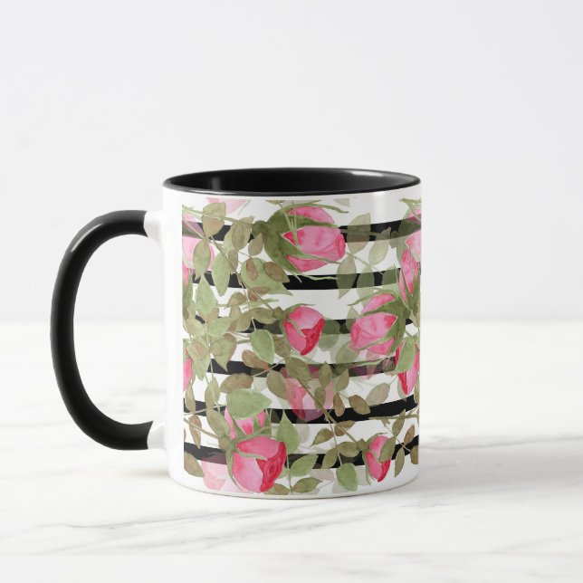 Sömlösa akvarellblommor rosa rosor blomster roma mugg (Vänster)