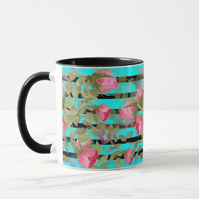 Sömlösa akvarellblommor rosa rosor blomster roma mugg (Vänster)