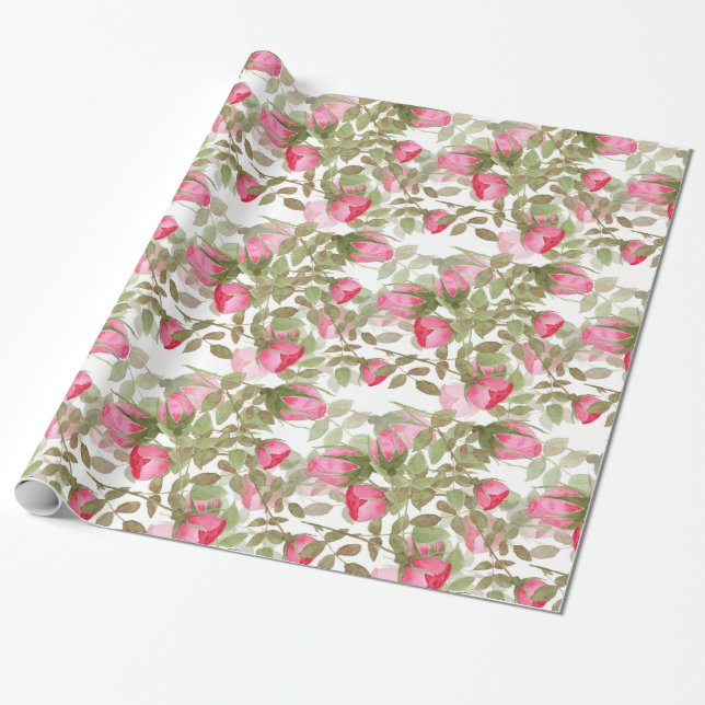 Sömlösa akvarellblommor rosor blommande romantiska presentpapper (Utrullad)