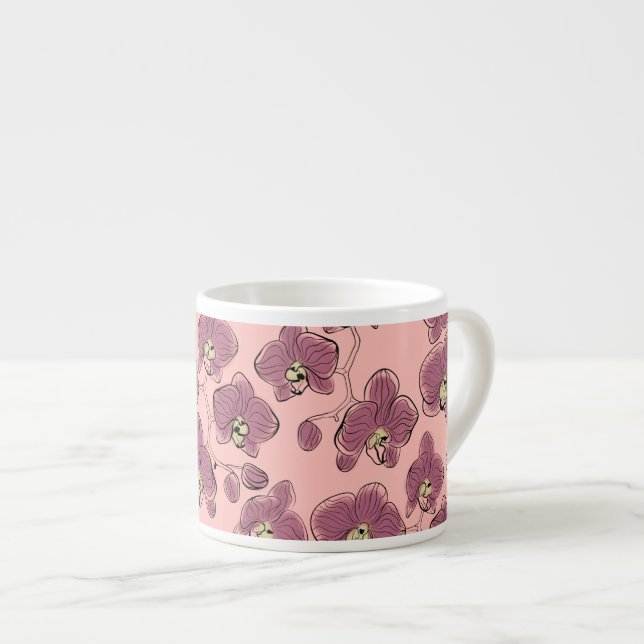Sömlösa akvarellorkidéer phalaenopsis blommor v espressomugg (Framsida höger)