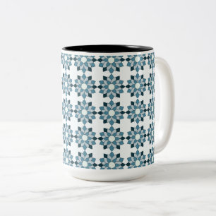 Sömlösa Blå Azulejos Blommor Två-Tonad Mugg