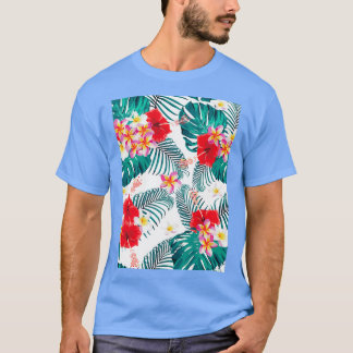 Sömlösa blommonster av mönster frangipani hibiscus t shirt