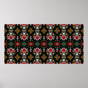Sömlösa blommönster, färgade blommor och poster