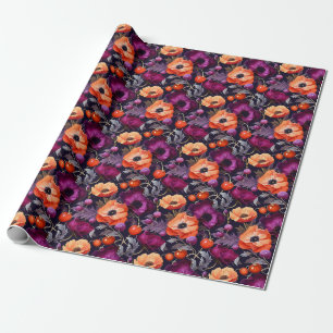 Sömlösa blommor med röda, orange, lila blommor presentpapper