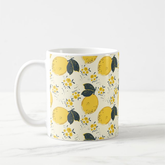 Sömlösa citrusfrukter mönster med färglös citron a kaffemugg (Vänster)