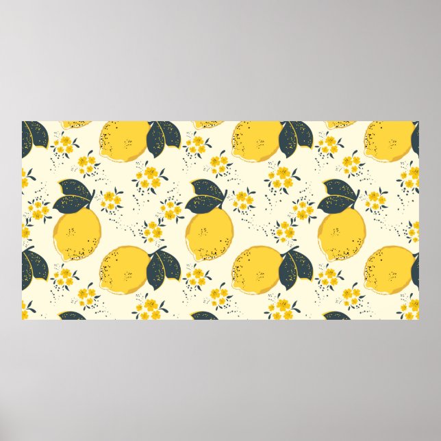 Sömlösa citrusfrukter mönster med färglös citron a poster (Framsidan)