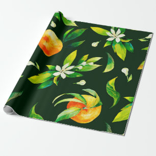 Sömlösa citrusfrukter och patt av löv presentpapper