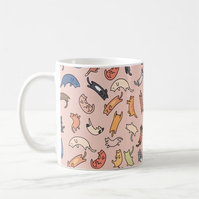 Sömlösa Dodle-katter i mönster,illustration Kaffemugg (Vänster)