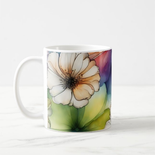 Sömlösa färgblommor i vattenfärg kaffemugg (Vänster)