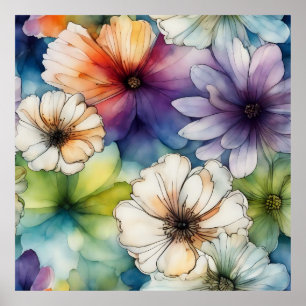 Sömlösa färgblommor i vattenfärg poster