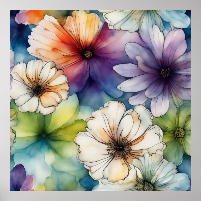 Sömlösa färgblommor i vattenfärg poster (Framsidan)