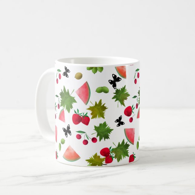 Sömlösa färska frukter bär akvarell tecknad C Kaffemugg (Framsida vänster)