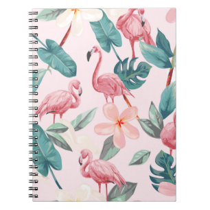 sömlösa flamingor och tropiska blommor illustrati anteckningsbok