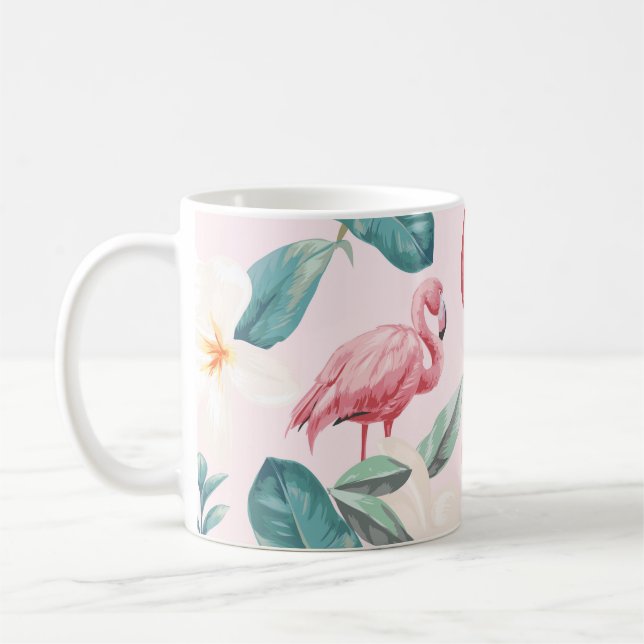 sömlösa flamingor och tropiska blommor illustrati kaffemugg (Vänster)