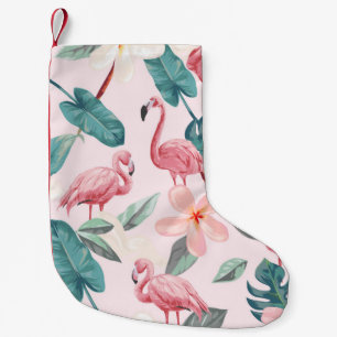 sömlösa flamingor och tropiska blommor illustrati liten julstrumpa
