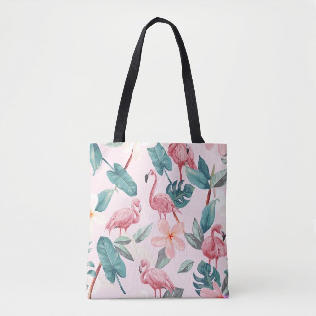 sömlösa flamingor och tropiska blommor illustrati tygkasse (Framsida)