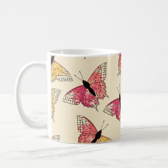 Sömlösa flugor som flyger: sömlöst elfenben mönste kaffemugg (Vänster)