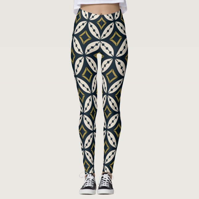 Sömlösa geometriska blommor: färglöst mönster. leggings (Framsida)