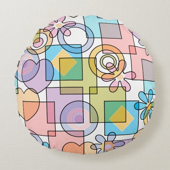 Sömlösa geometriska former för pastellcirklar rund kudde (Framsidan)