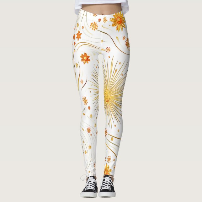 Sömlösa Golden Sol & Rays - med Abstrakt Star Leggings (Framsida)