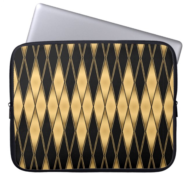 Sömlösa guld och svarta former mönster laptop fodral (Framsidan)