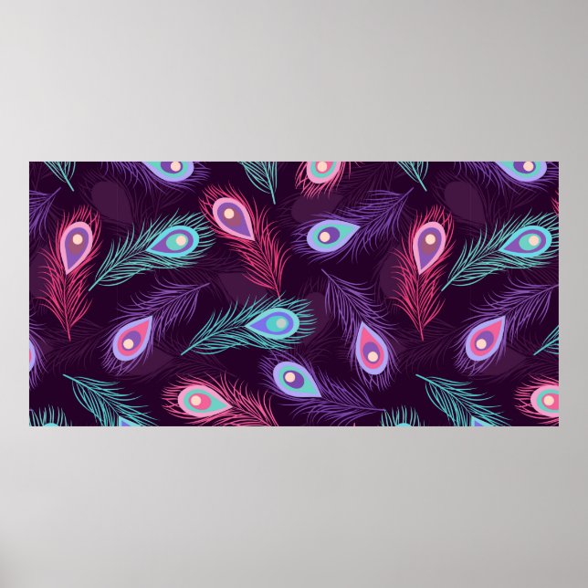 Sömlösa hand plockade-fåglar fjädrar mönster. Vint Poster (Framsidan)