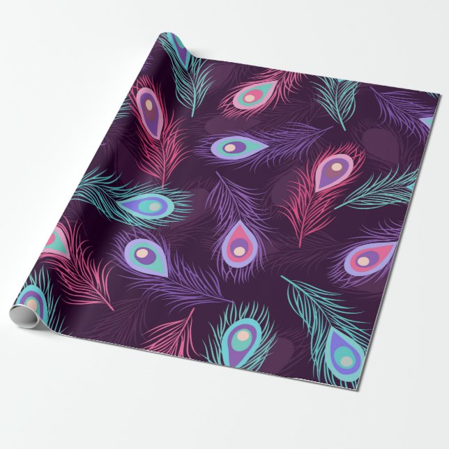 Sömlösa hand plockade-fåglar fjädrar mönster. Vint Presentpapper (Utrullad)
