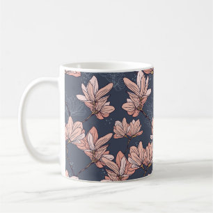 Sömlösa japanska magnolia-blommor, vintage stil kaffemugg