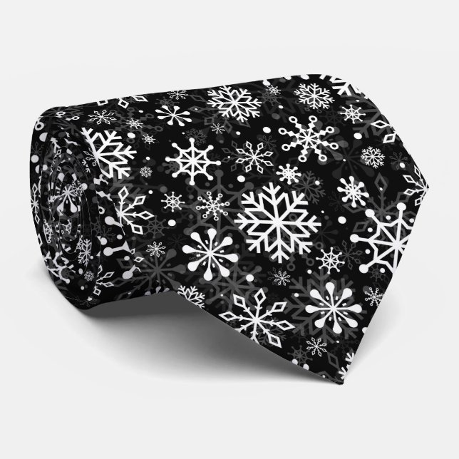 Sömlösa julsnöflingor svart mönster slips (Rullad)