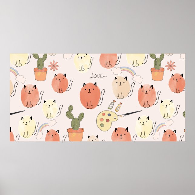 Sömlösa katter mönster poster (Framsidan)