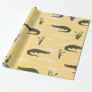 Sömlösa krokodiler mönster. Vintagens gult - backg Presentpapper
